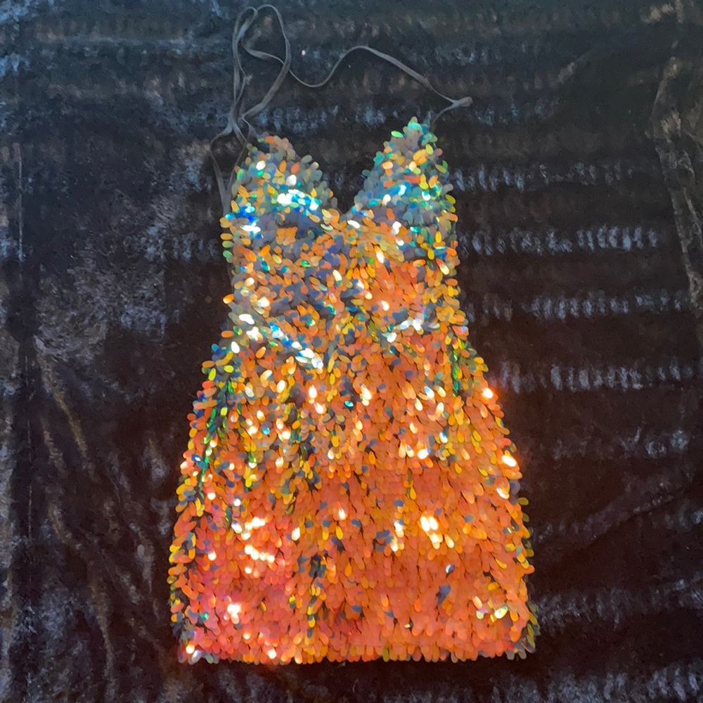 Backless Sequin Iridescent Mini Dress